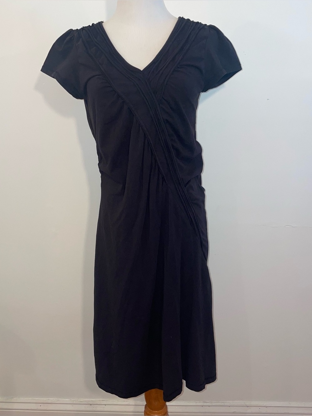 Organize Cotton Black V‑Neck  Midi Dress